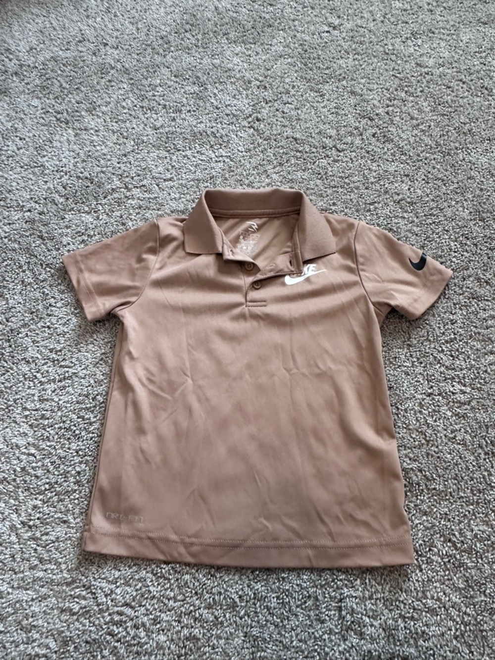 Nike Boys Tan Polo Shirt with Swoosh Logos